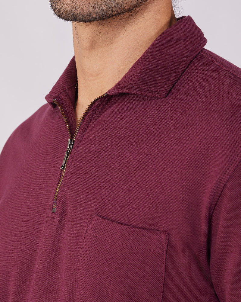 Signature Zipper Polo T-Shirt - Maroon