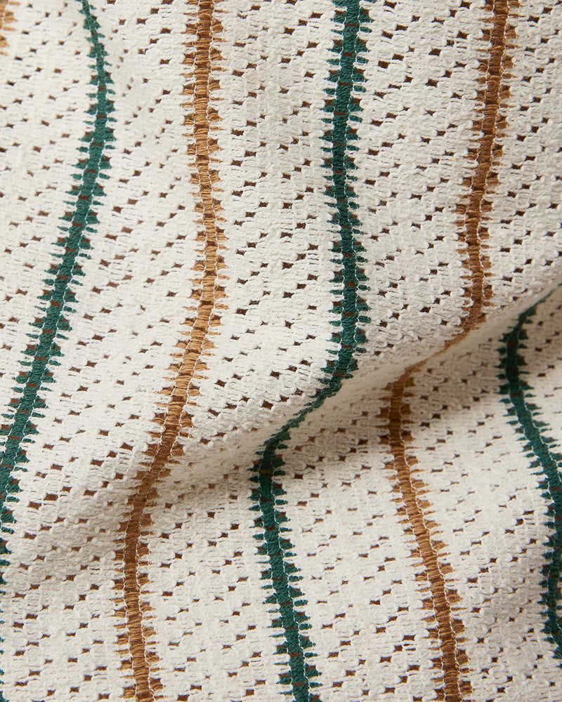 Beige & Green Half-Sleeve Crochet Striped Shirt