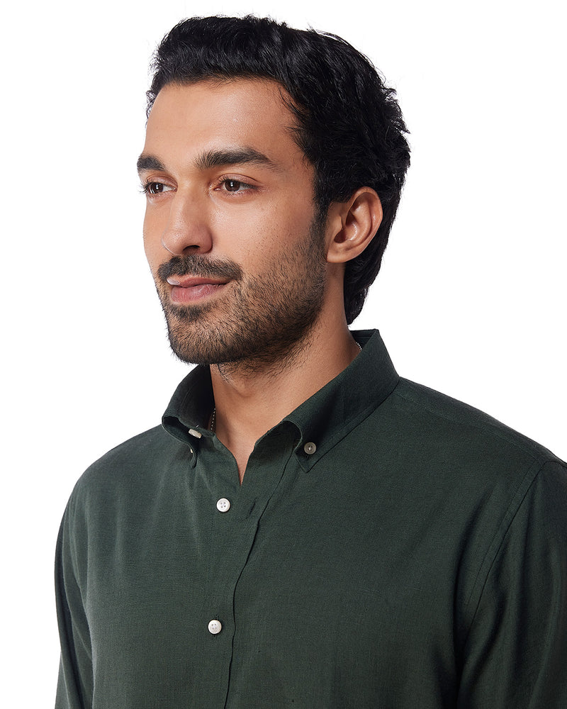 Green Blended Linen Soft Washed Shirt