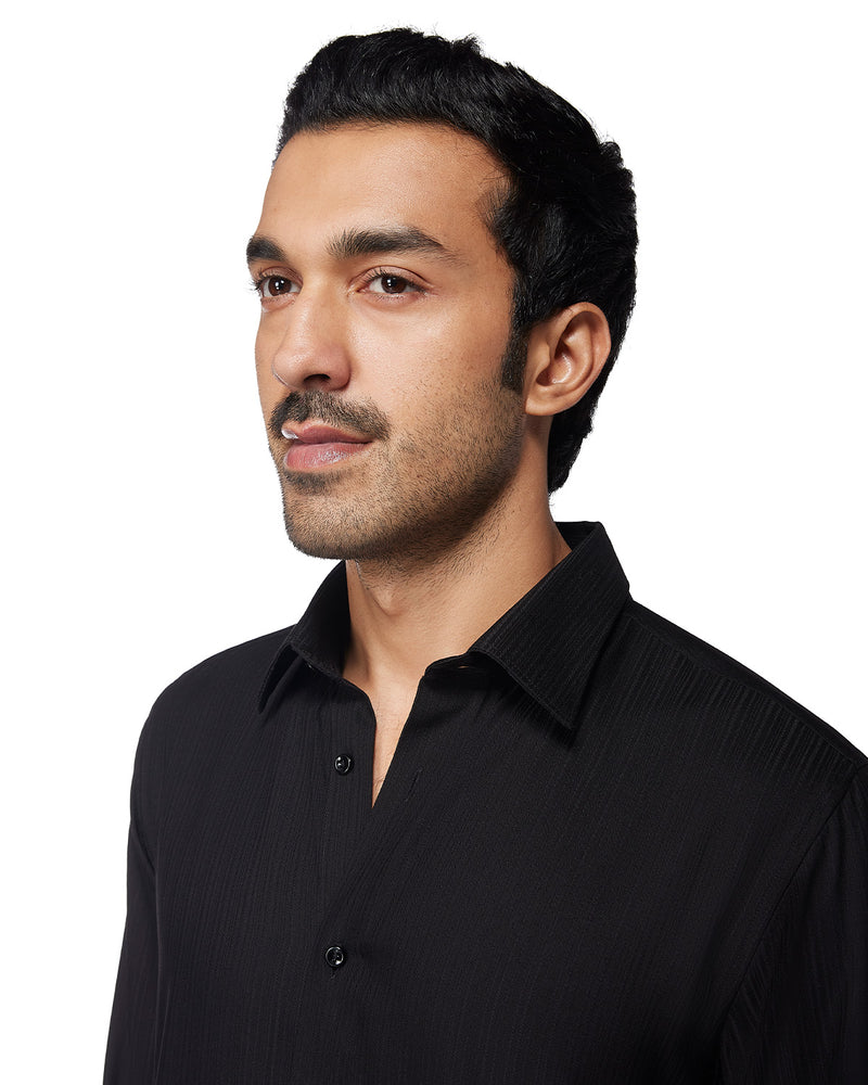 Black Self-Striped Stretch Shirt