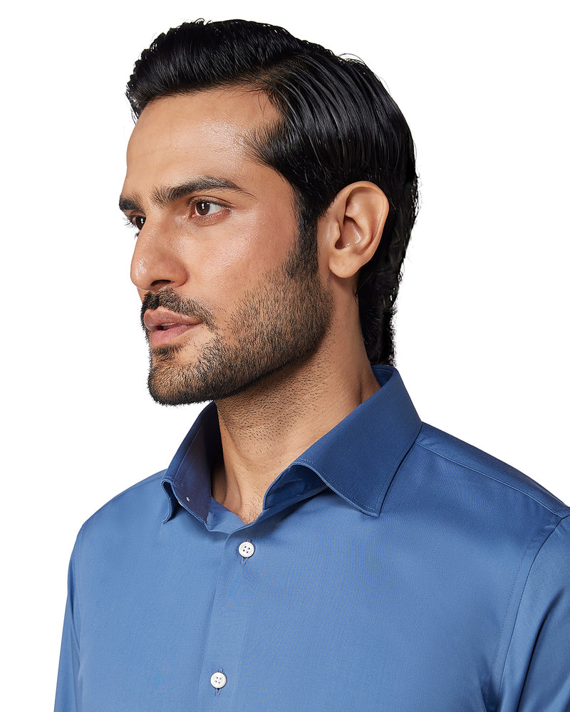 Blue Wrinkle-Free Stretch Satin Shirt