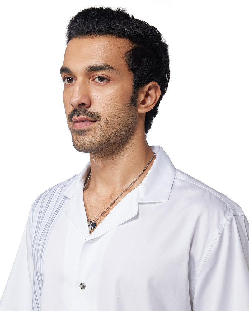 White & Purple Line Printed Shirt