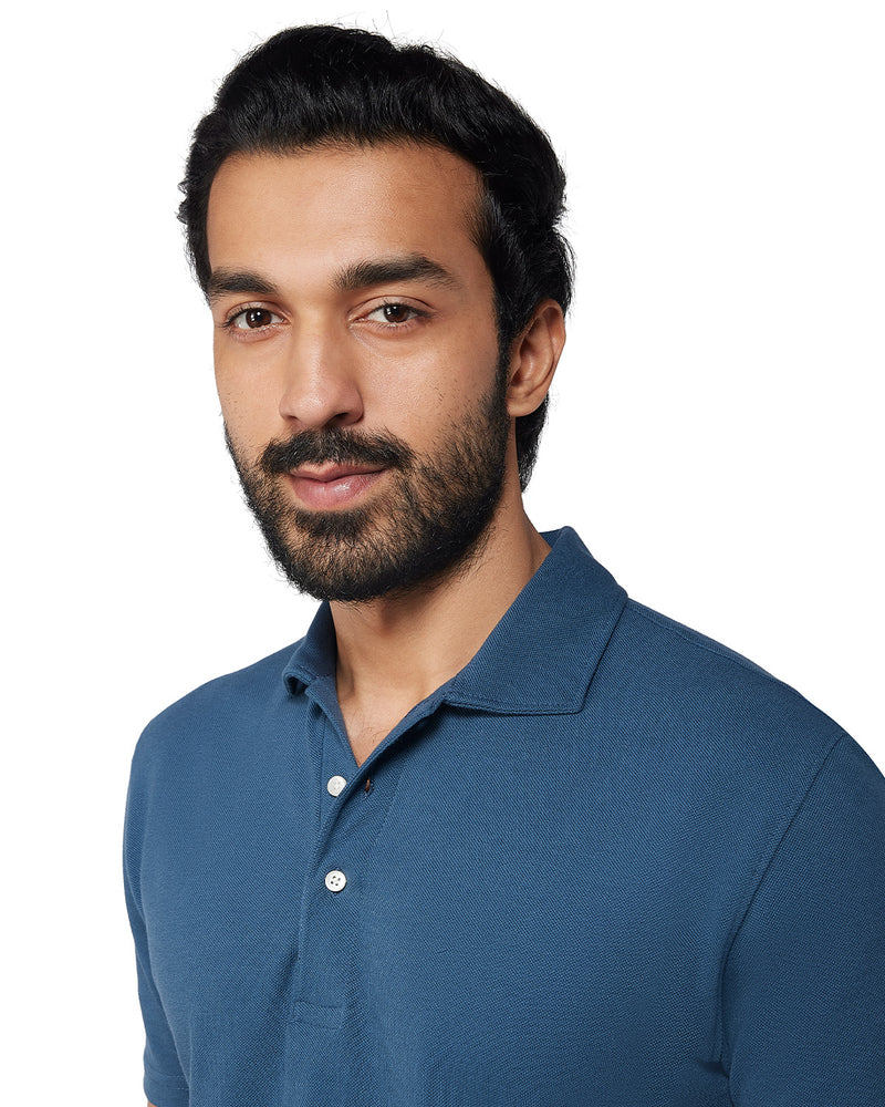 Signature Button Polo T-Shirt - Dark Blue
