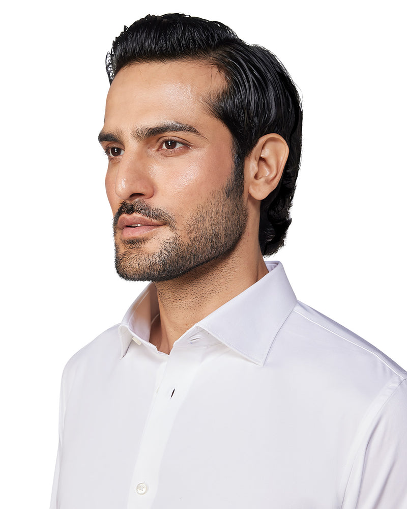 White Wrinkle-Free Stretch Satin Shirt
