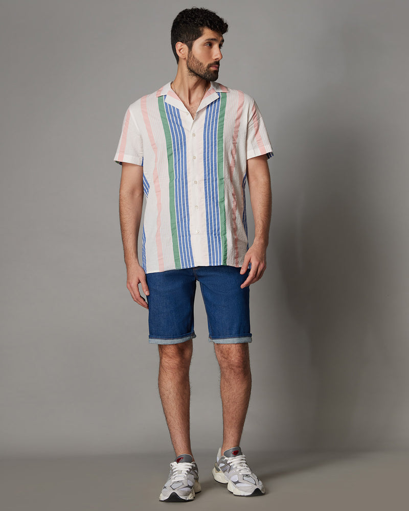 Multicoloured Half-Sleeve Seersucker Shirt