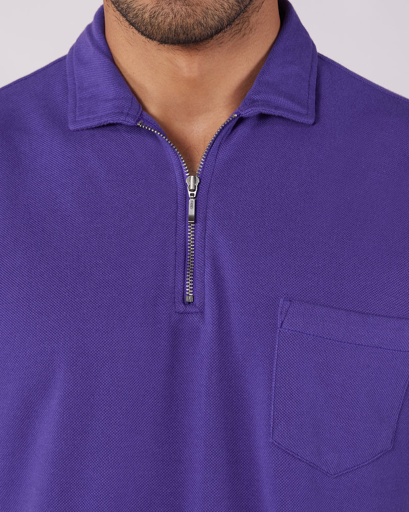 Signature Zipper Polo T-Shirt - Purple