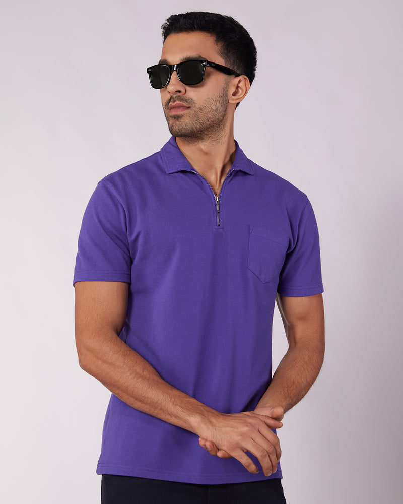 Signature Zipper Polo T-Shirt - Purple