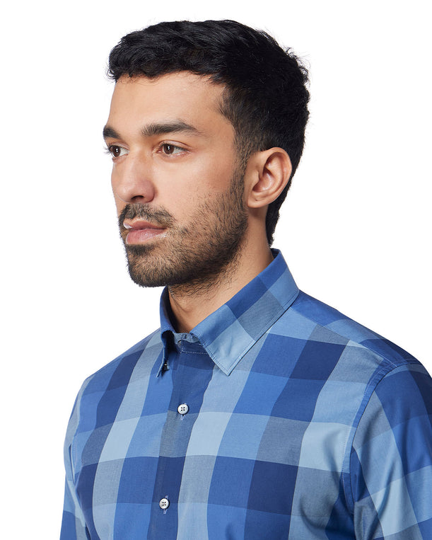 Cotton Oxford Checked Shirt - Blue