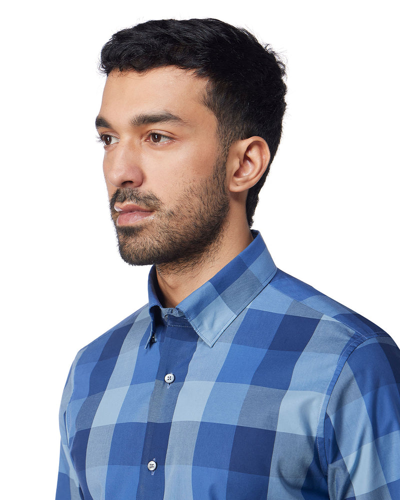 Cotton Oxford Checked Shirt - Blue