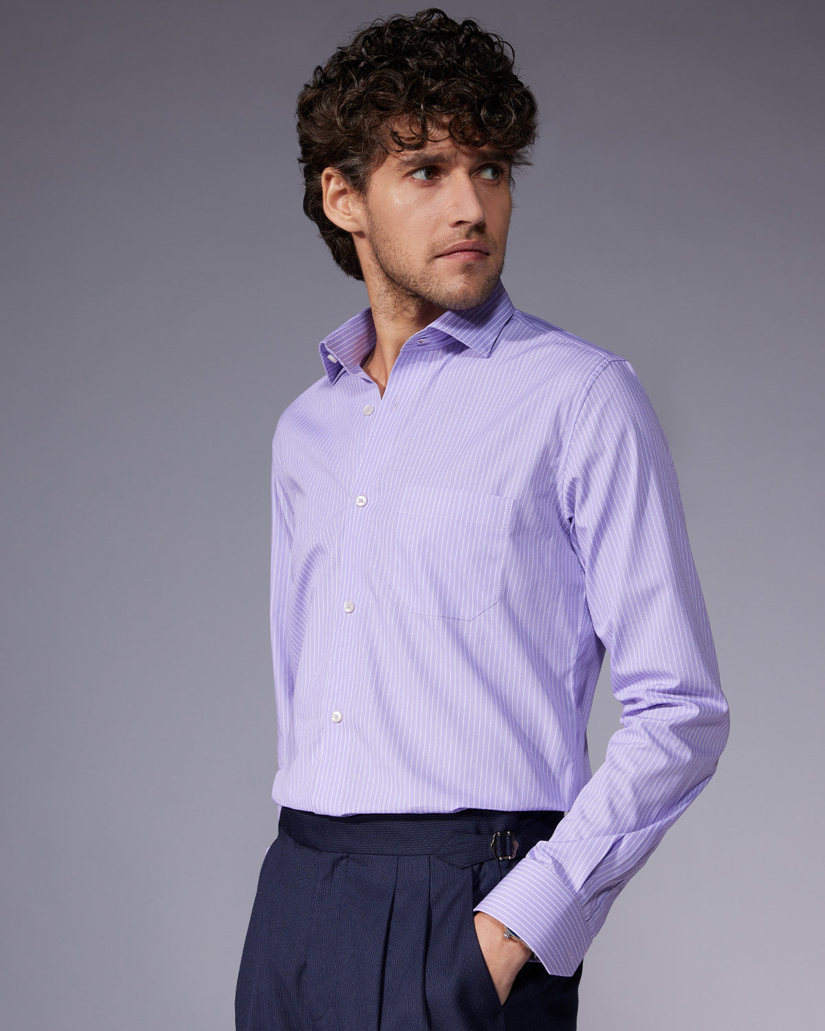 Cotton Striped Shirt - Purple & White