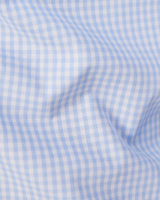 Giza Cotton Gingham Checked Shirt - Light Blue