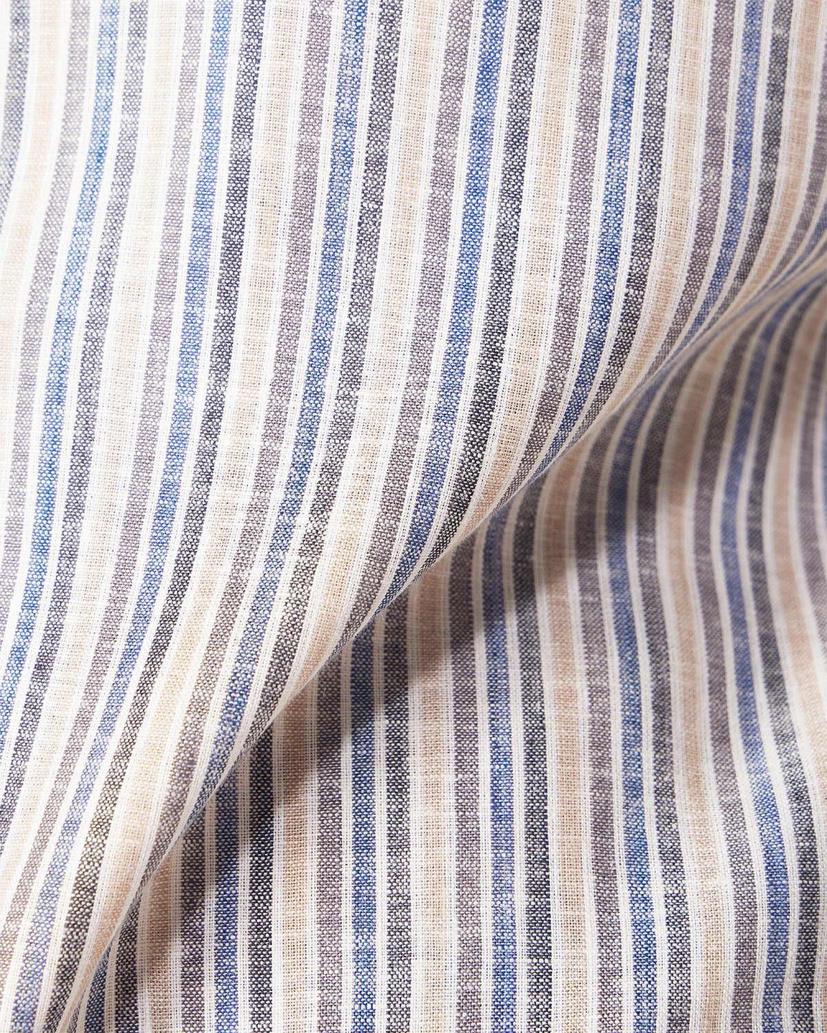 100% Linen Striped Shirt - Brown & Navy