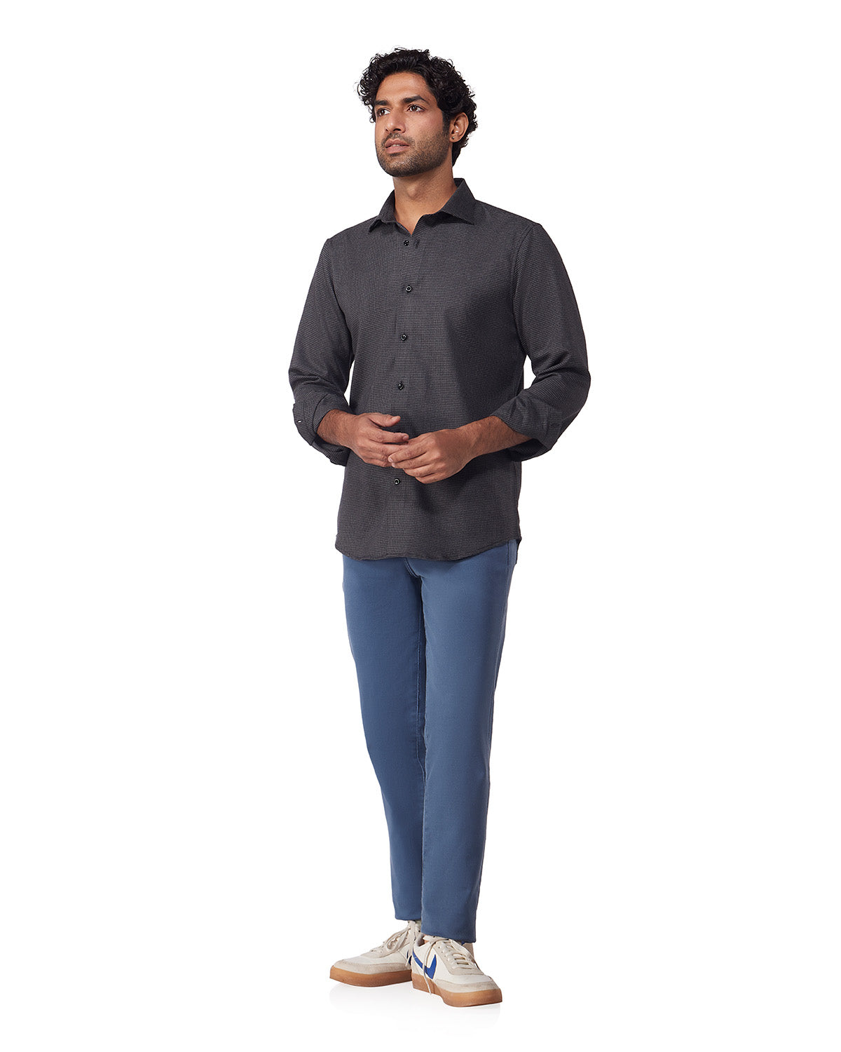 Japanese Blended Wool Stretch Houndstooth Shirt - Dark Grey