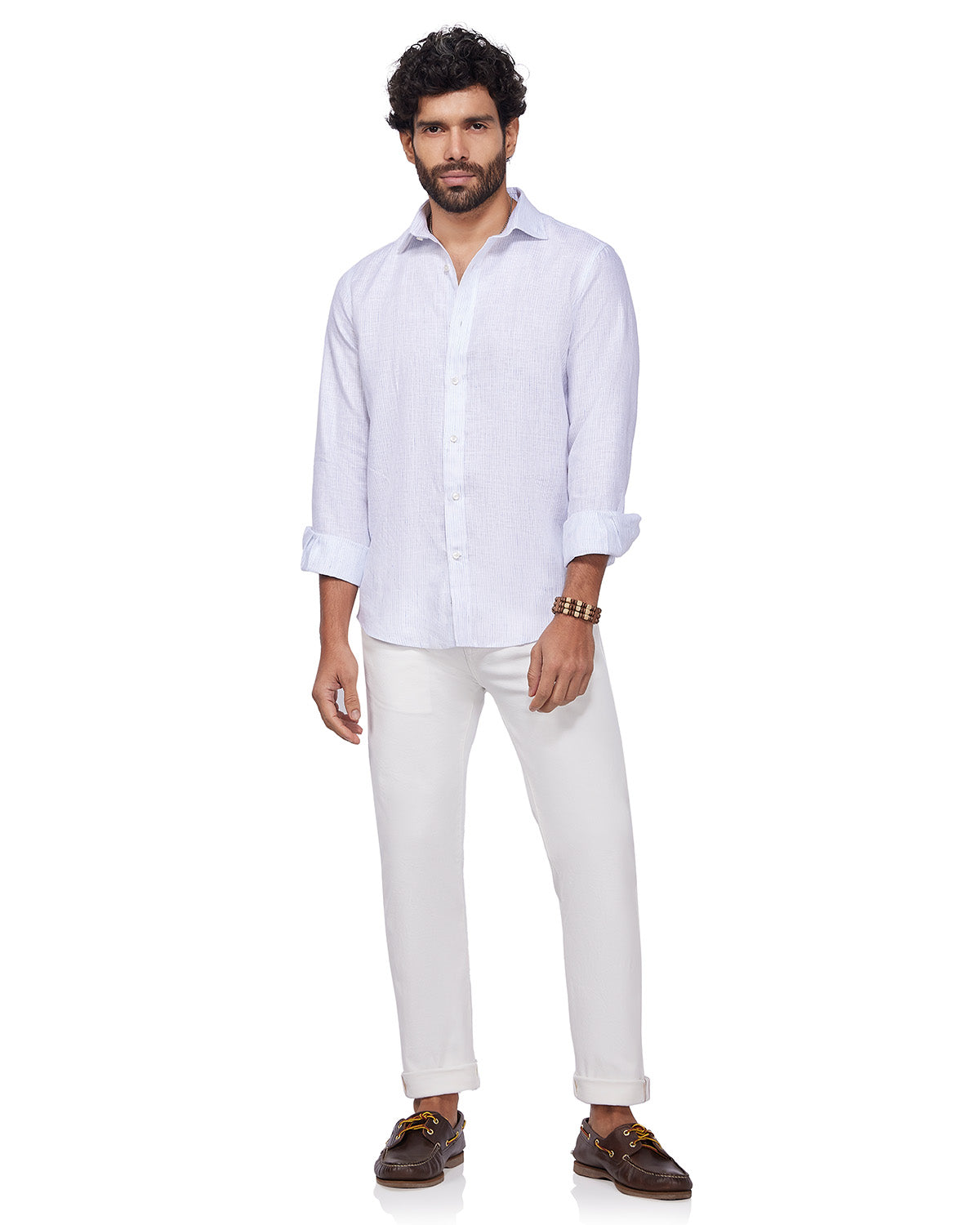 100% Linen Thin Striped Shirt - Blue & White