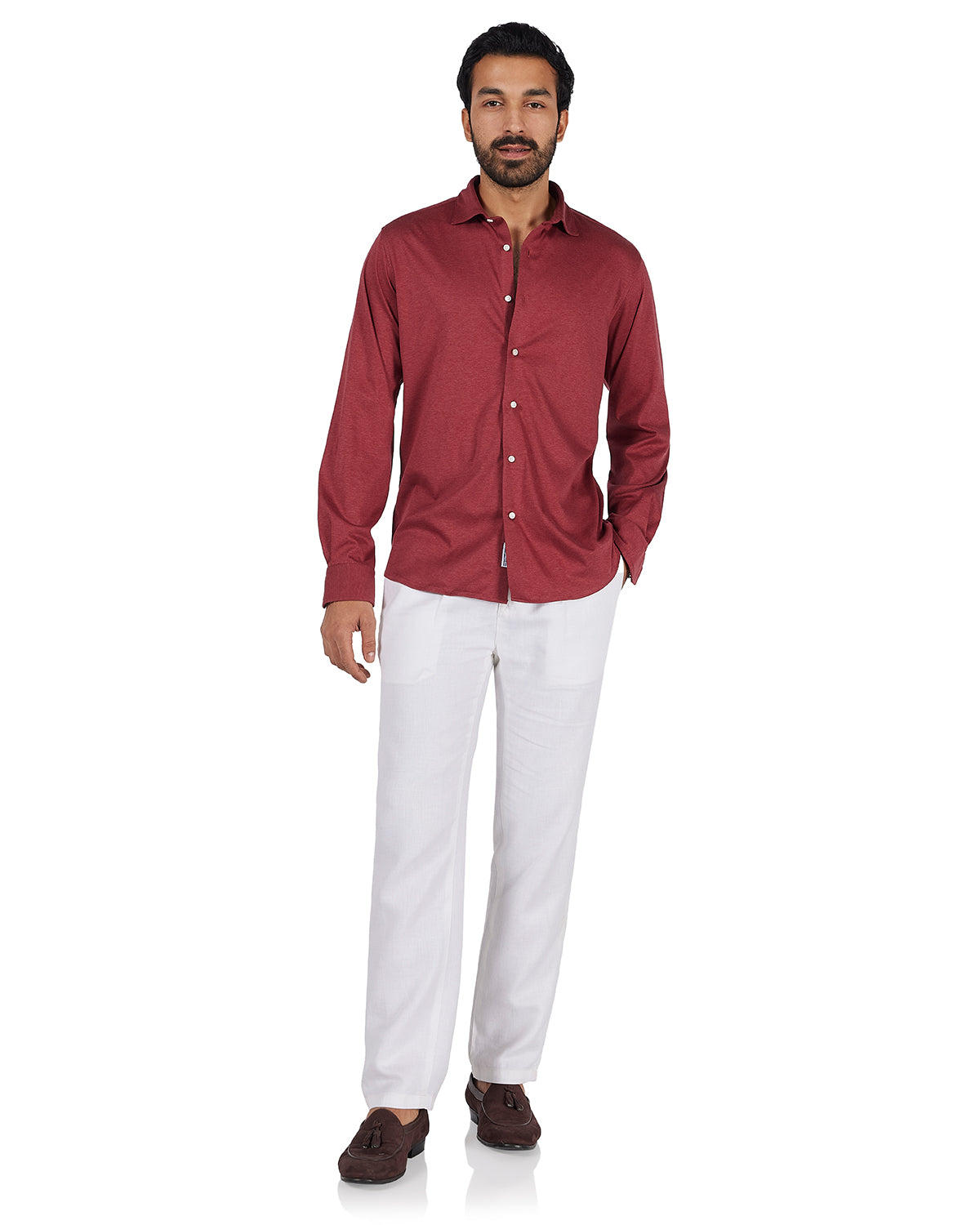 Japanese Stretch Knit Shirt - Maroon