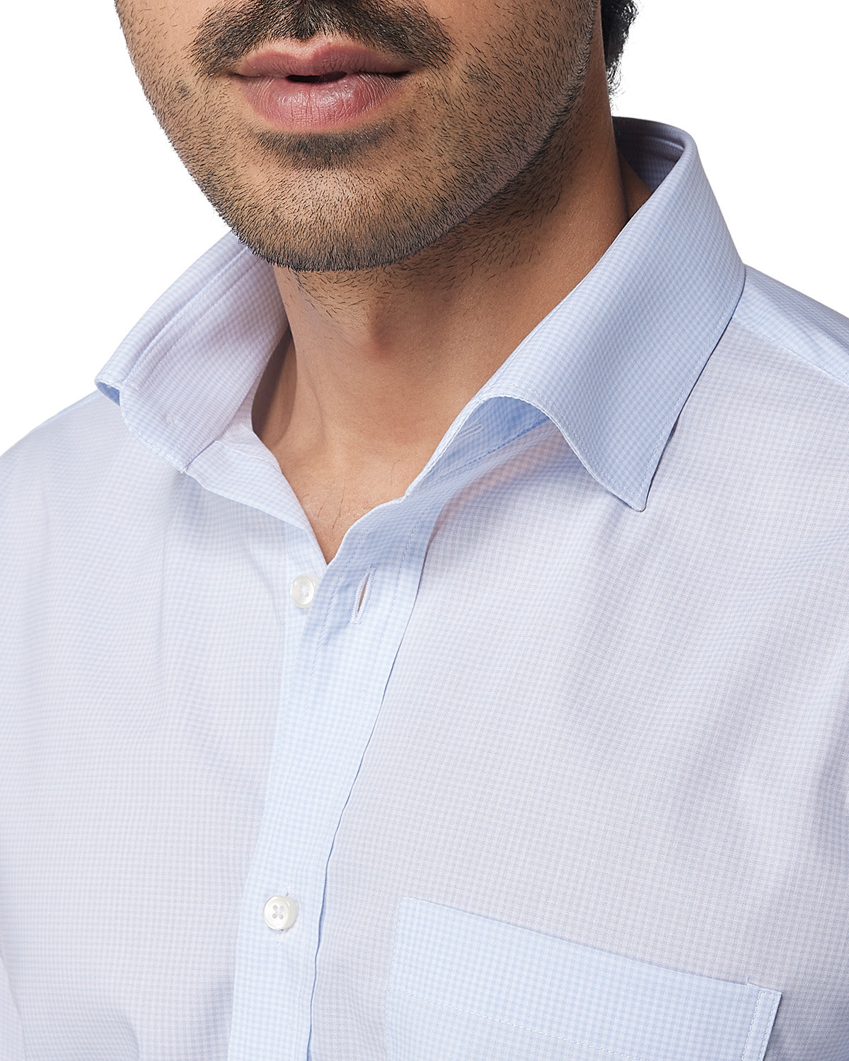 Stretch Micro-Checked Shirt - Pale Blue