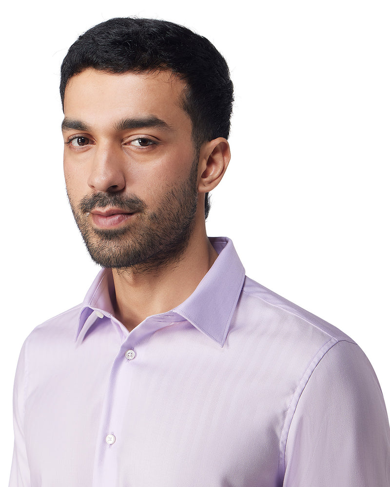 Easy-Care Cotton Herringbone Shirt - Lavender