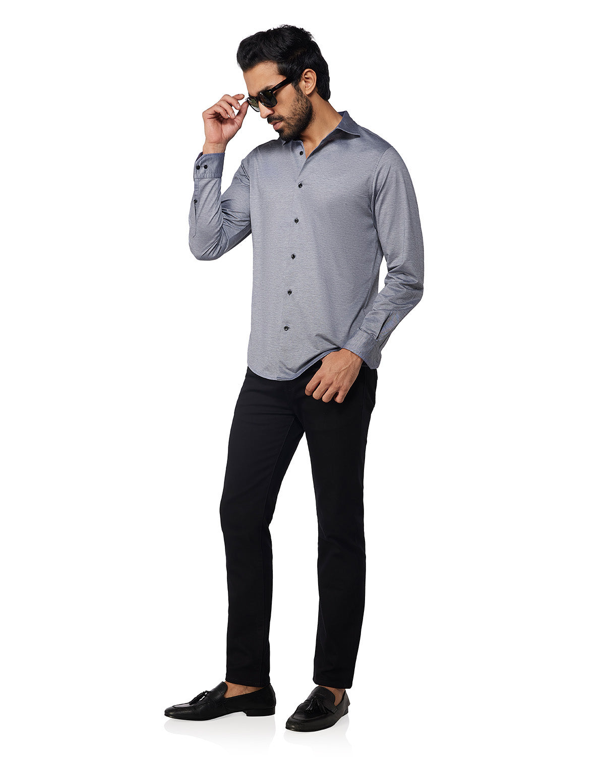 Stretch Cotton Knit Shirt - Grey