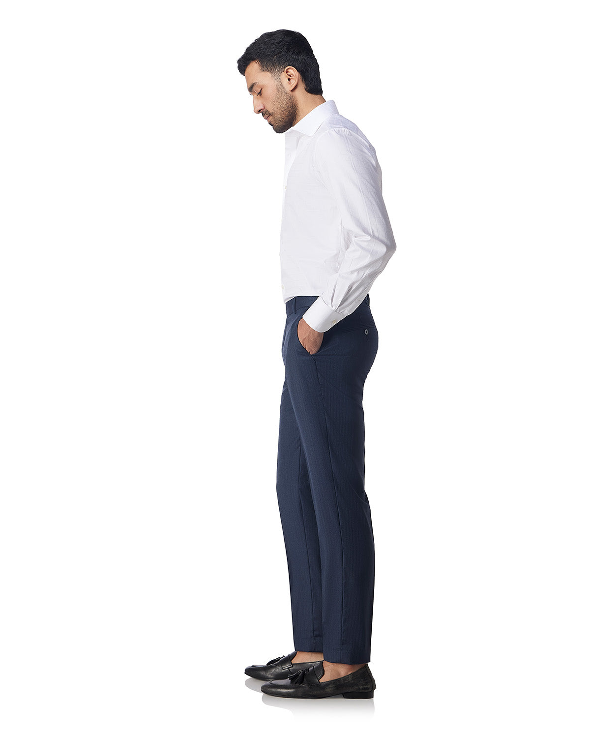 Cotton Self-Checked Dobby Shirt.- White