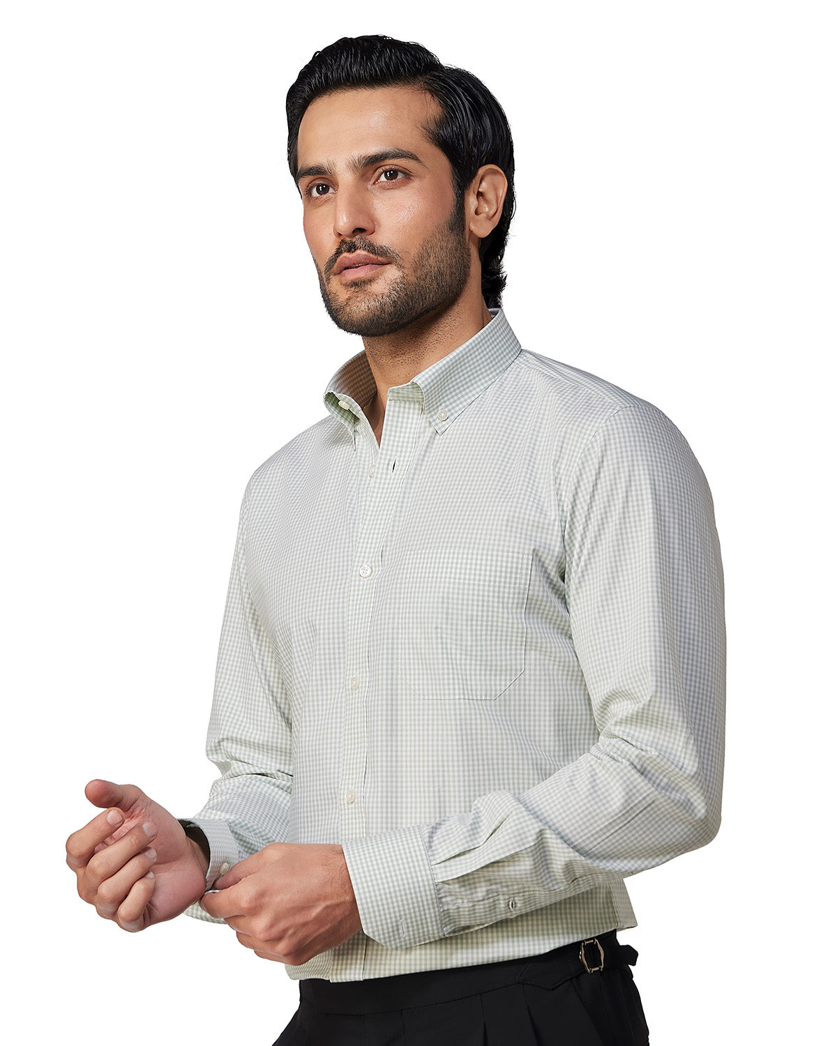 Giza Cotton Gingham Checked Shirt - Green