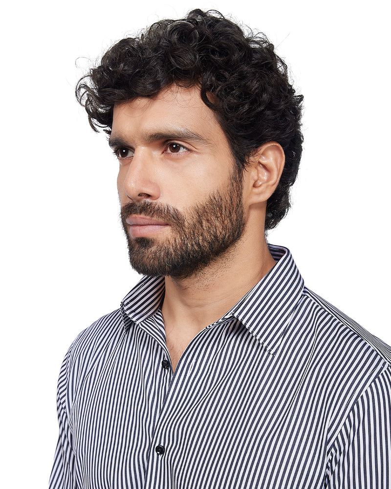 Cotton Striped Shirt - Black & White