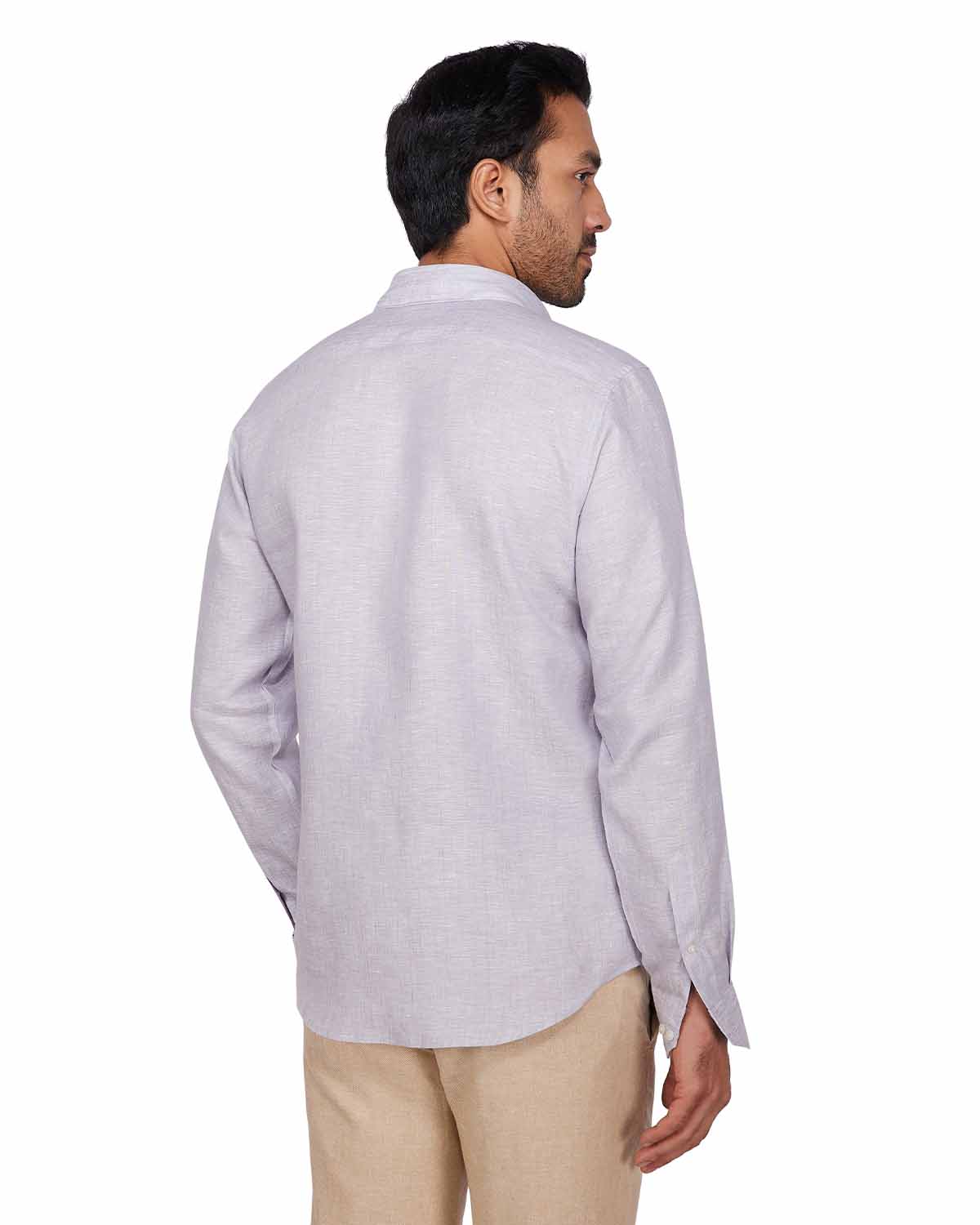 100% Linen Striped Shirt - Grey & Yellow