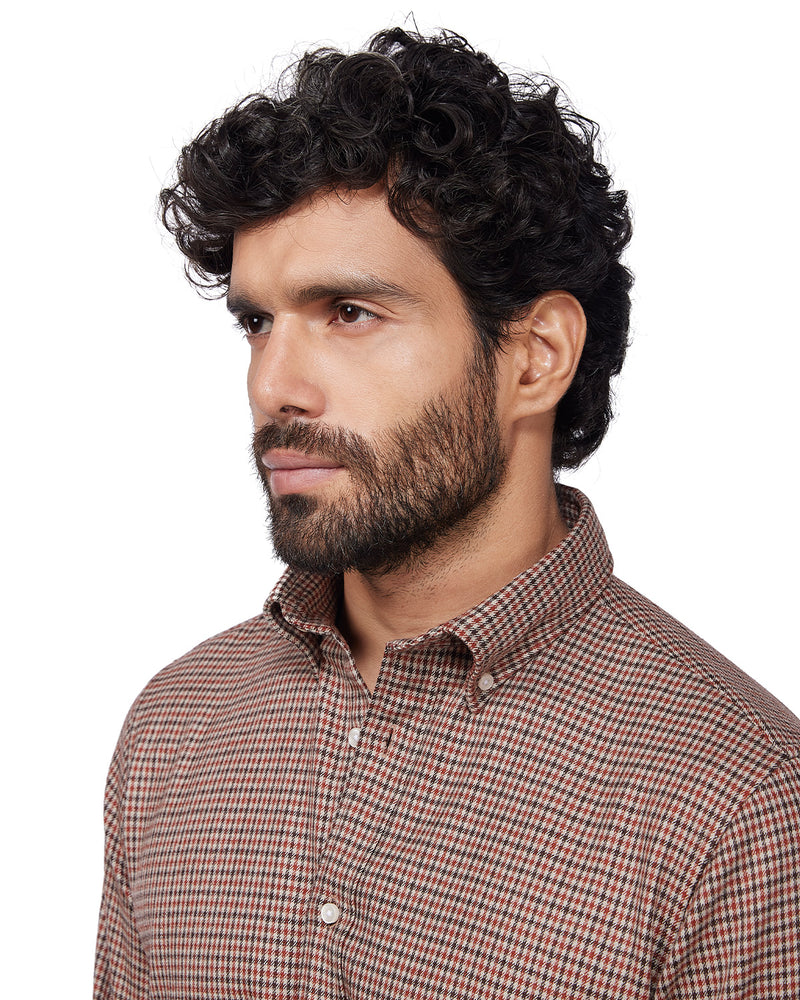 Japanese Blended Wool Stretch Flannel Shirt - Brown & Brick