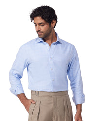 Japanese Brushed Twill Glen Plaid Checked Shirt - Blue