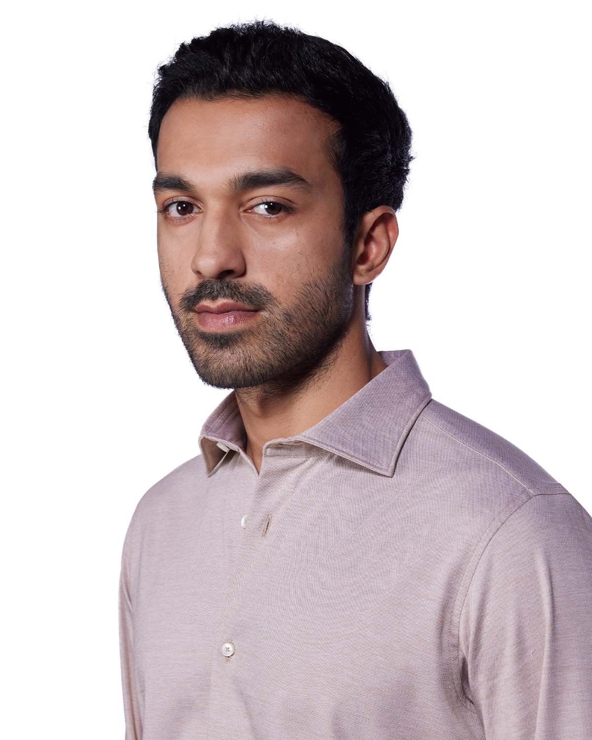 Japanese Stretch Knit Shirt - Beige Bombay Shirt Company Japanese Stretch Knit Shirt - Beige Bombay Shirt Company