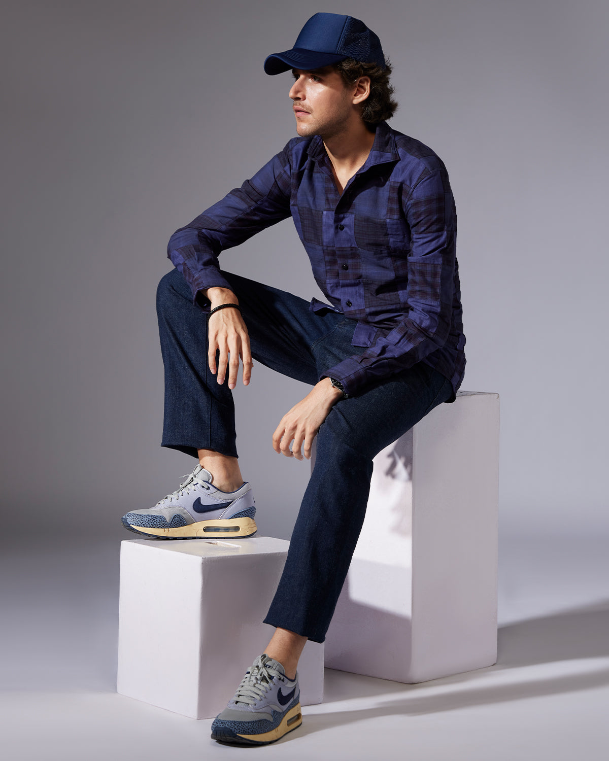 Japanese Oxford Patchwork Checked Shirt - Purple