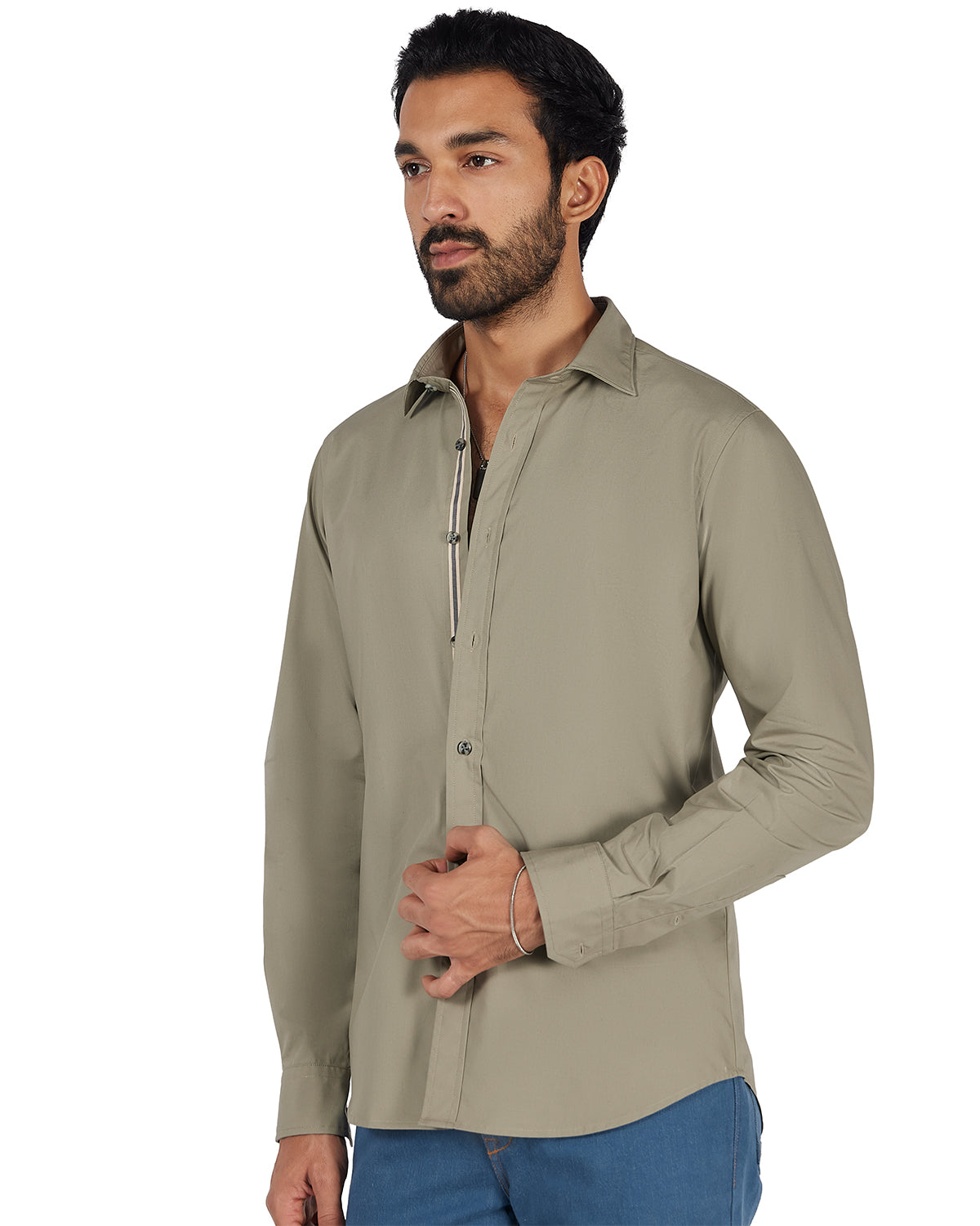 Cotton Poplin Shirt -  Olive