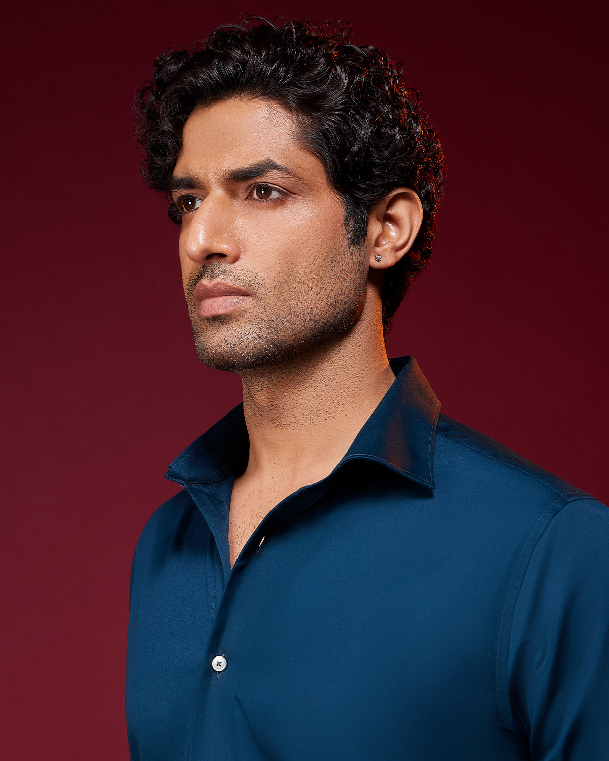 Reverie Satin Shirt - Teal Blue
