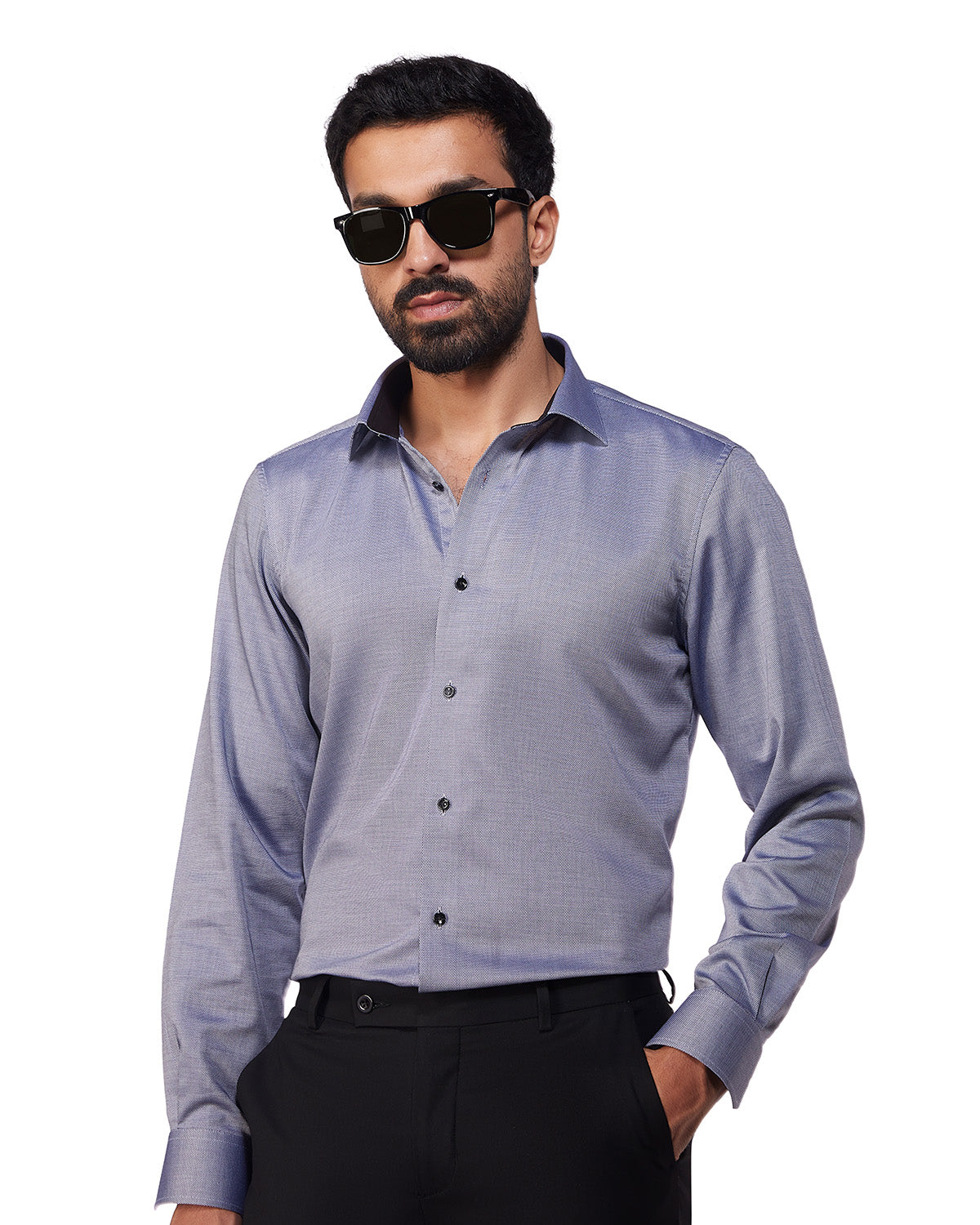 Stretch Dobby Shirt - Navy & White