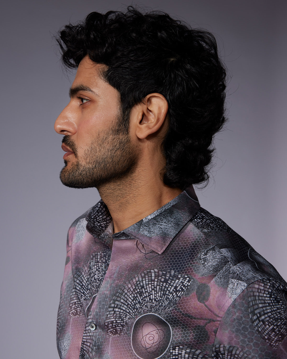 Abstract Printed Shirt - Grey & Purple