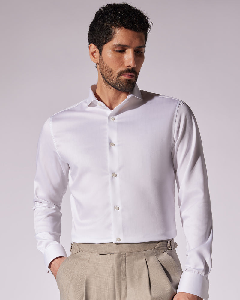 Luthai Wrinkle-Free Broad Herringbone Shirt - White