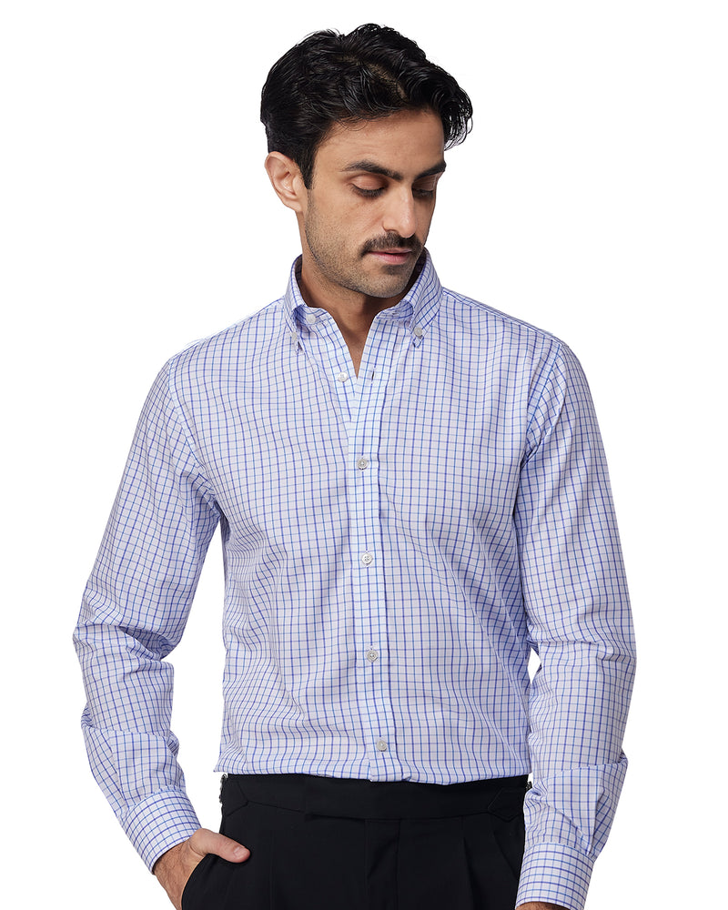 Easy-Care Cotton Checked Shirt - Blue & Purple