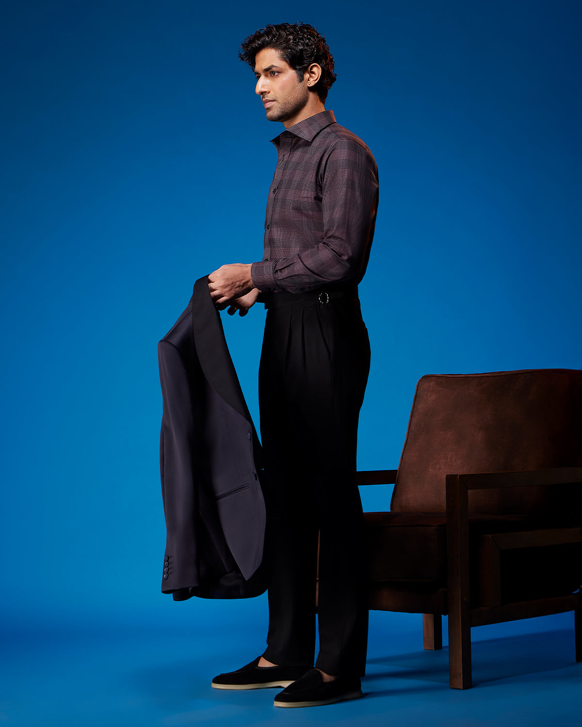 Merlot Grid Dobby Checked Shirt - Maroon
