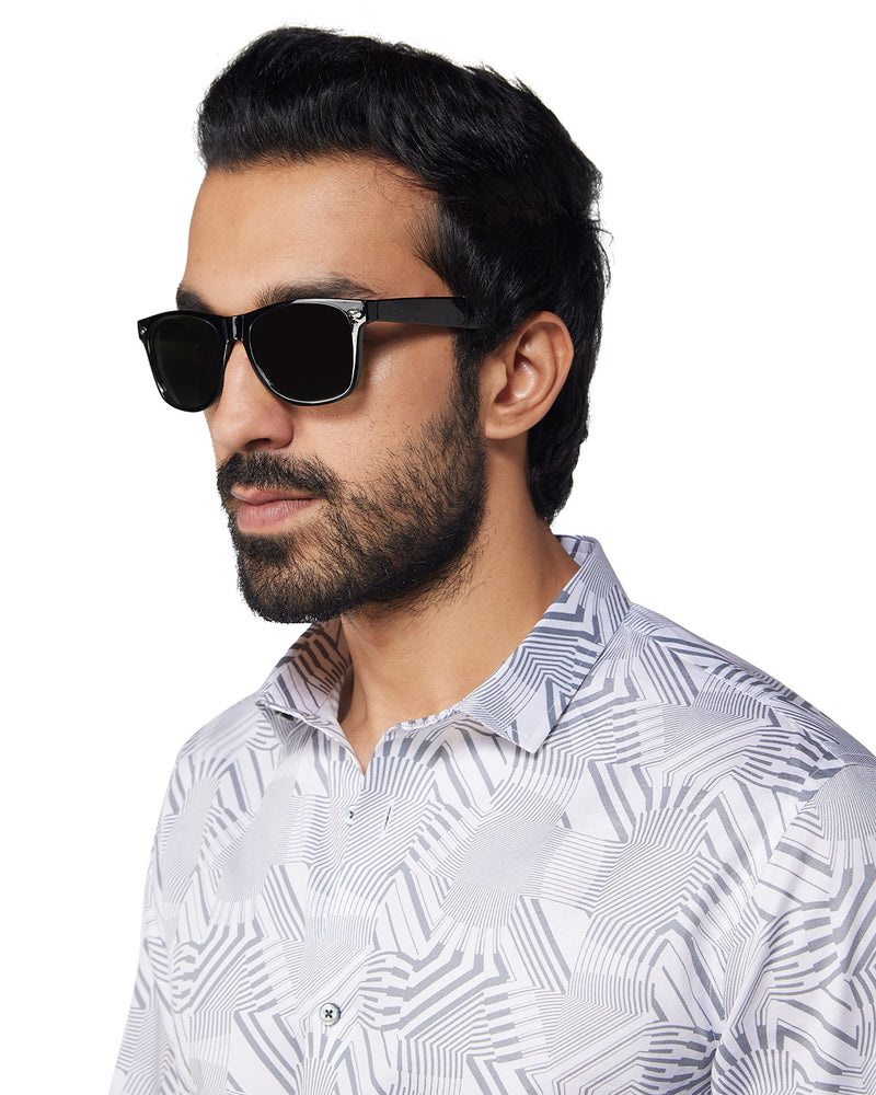 Line Printed Shirt - Grey & White