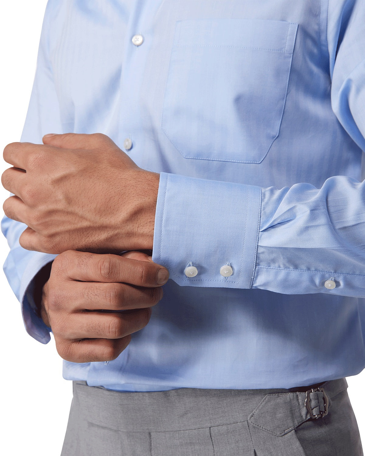 Cotton Herringbone Shirt - Light Blue