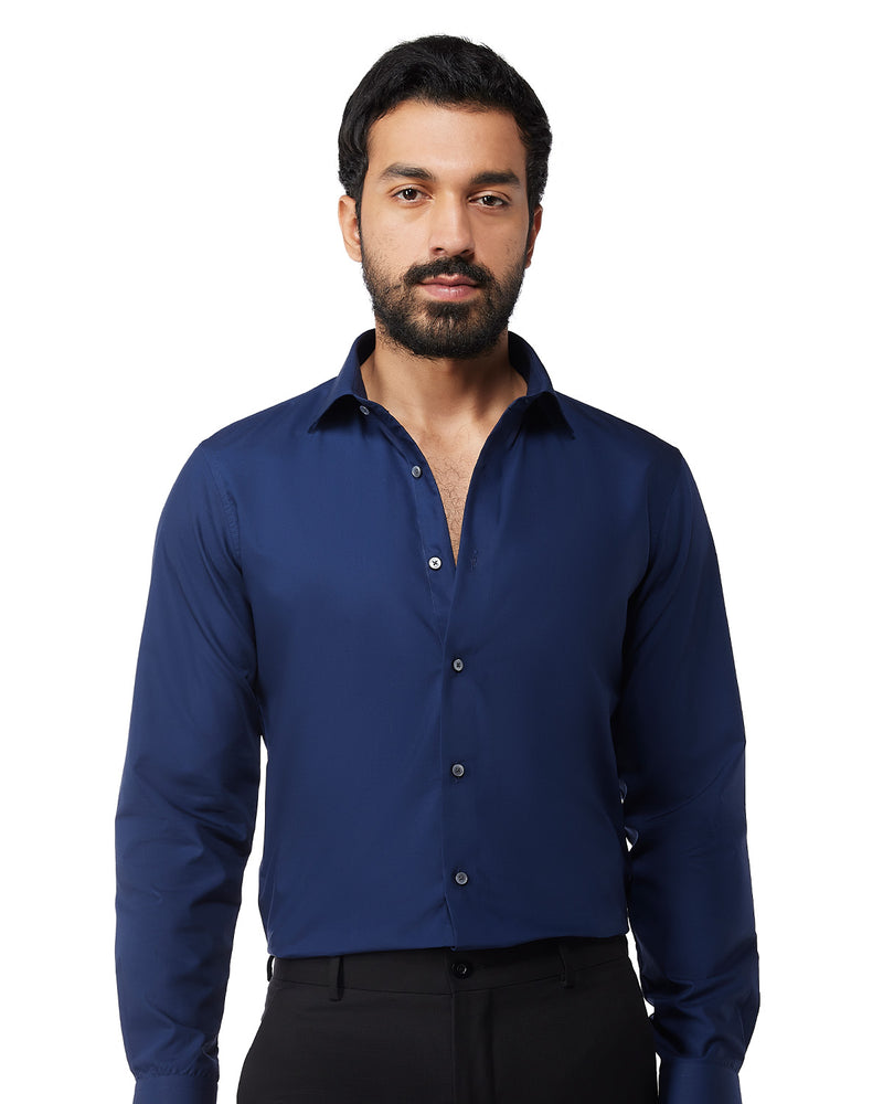 Smooth Cotton Poplin Shirt - Navy