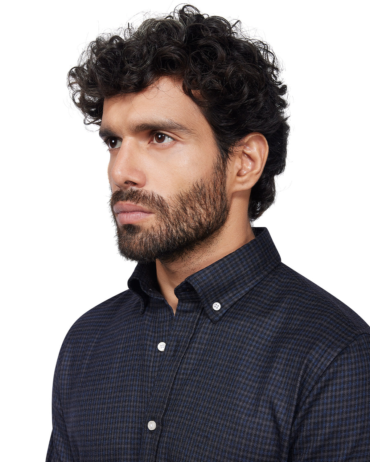 Japanese Blended Wool Stretch Flannel Shirt - Navy & Grey