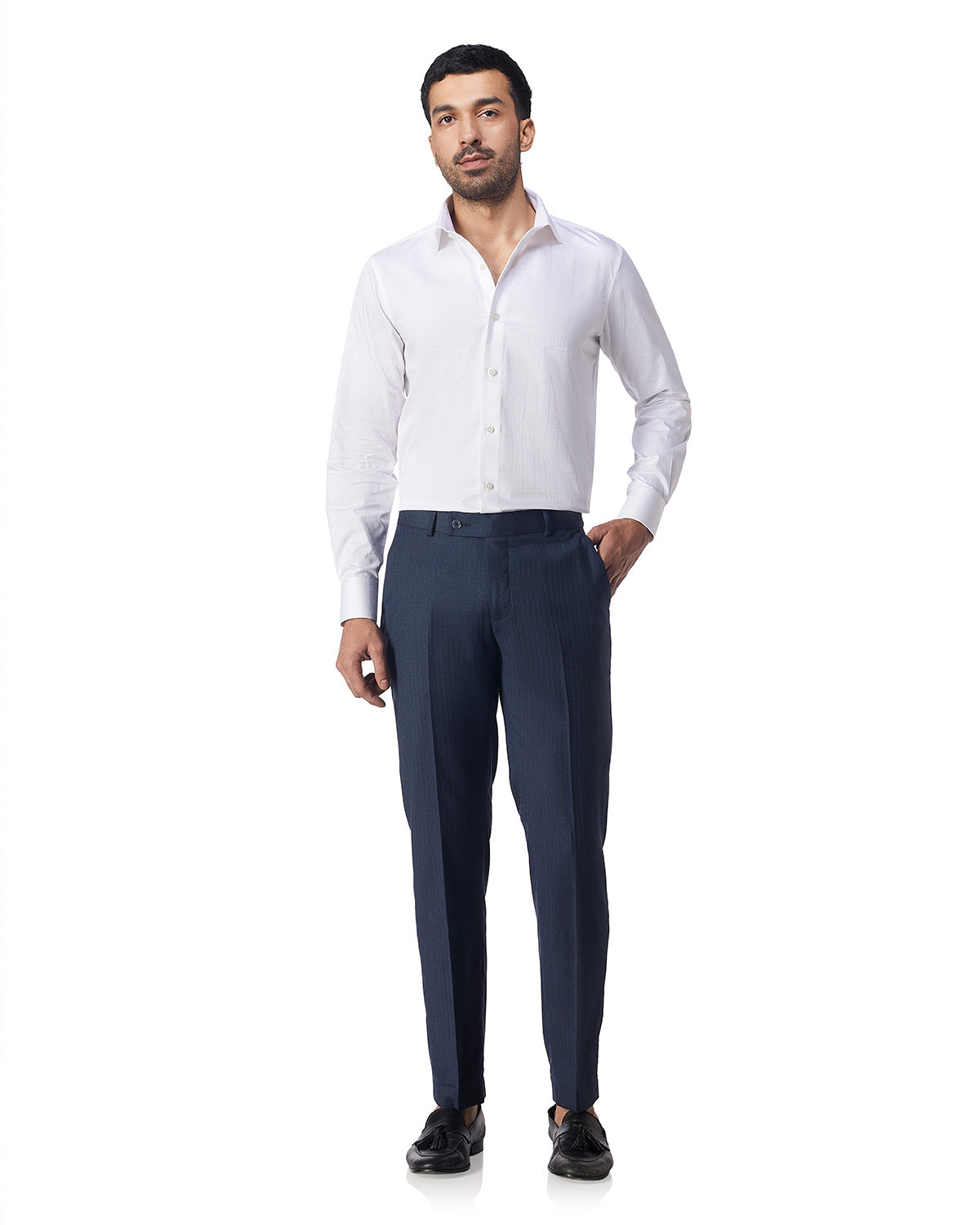 Cotton Self-Checked Dobby Shirt.- White
