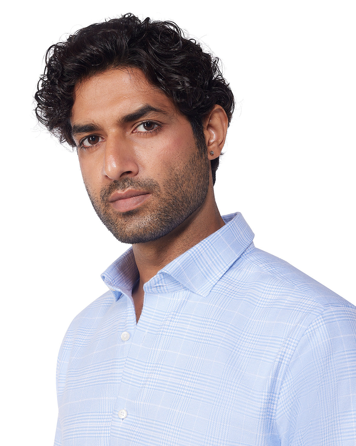 Japanese Brushed Twill Glen Plaid Checked Shirt - Blue