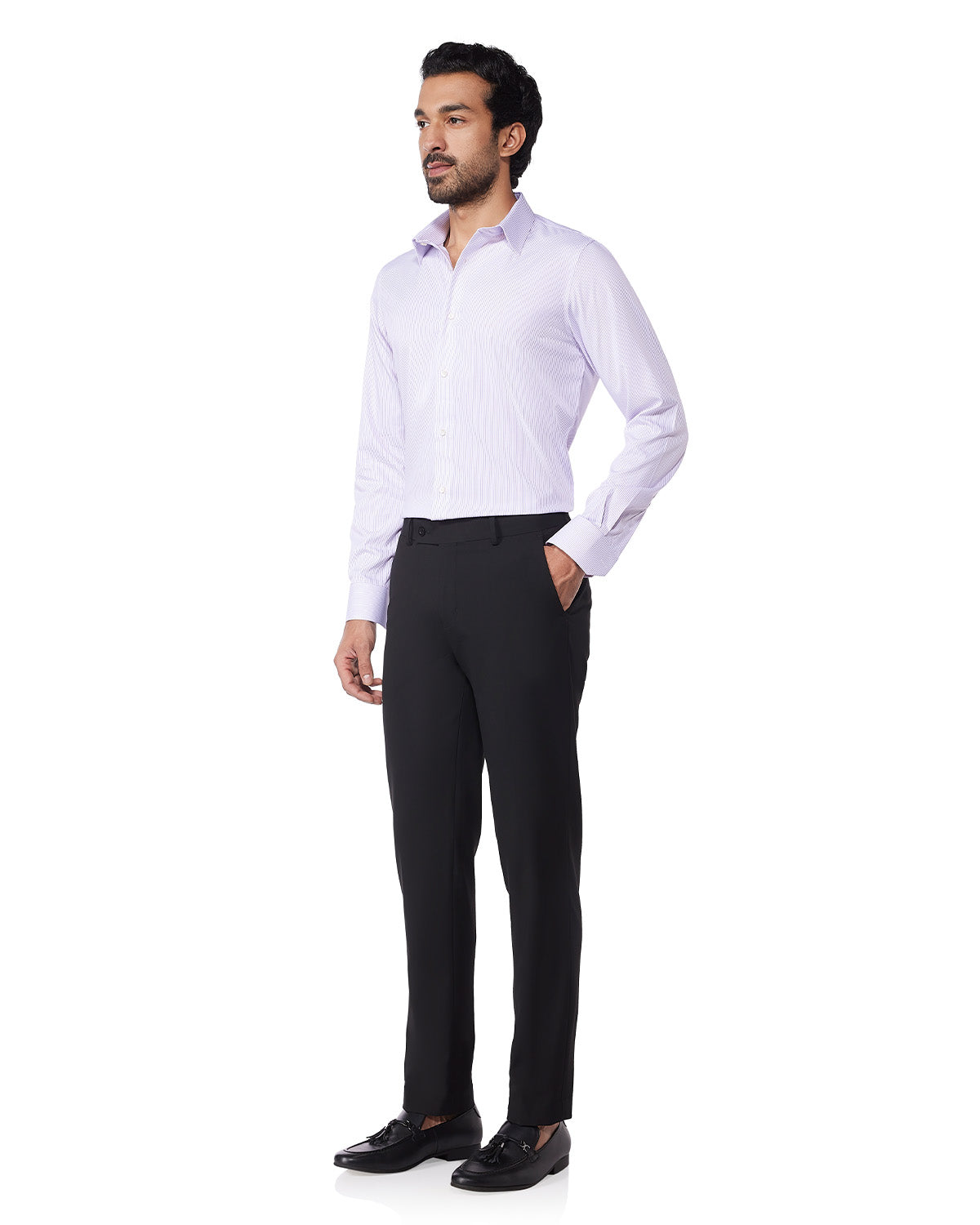 Wrinkle-Free Bamboo-Blend Stretch Striped Shirt - Lavender