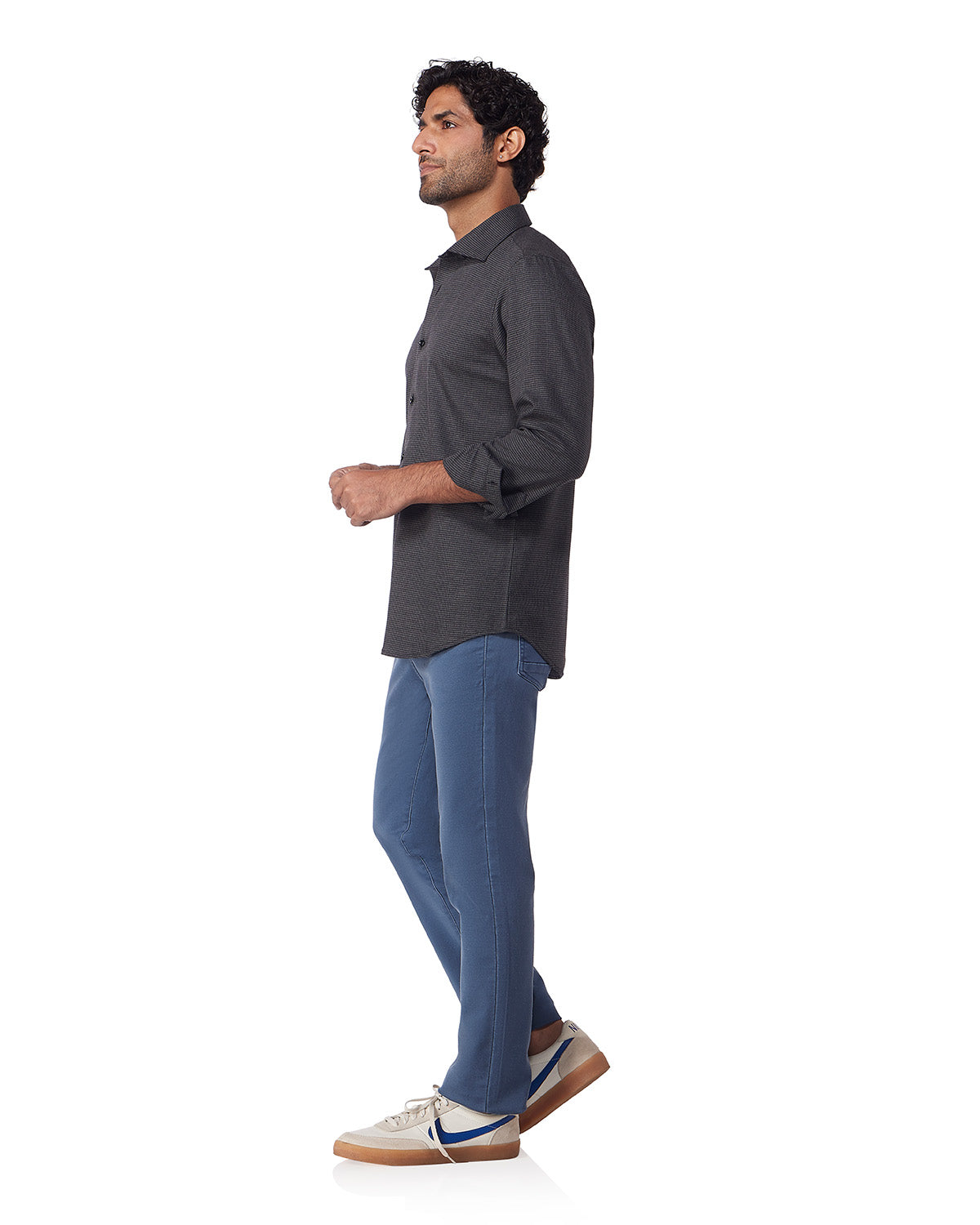 Japanese Blended Wool Stretch Houndstooth Shirt - Dark Grey