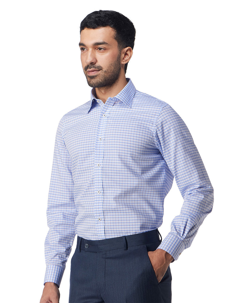 Easy-Care Cotton Checked Shirt - Blue & White