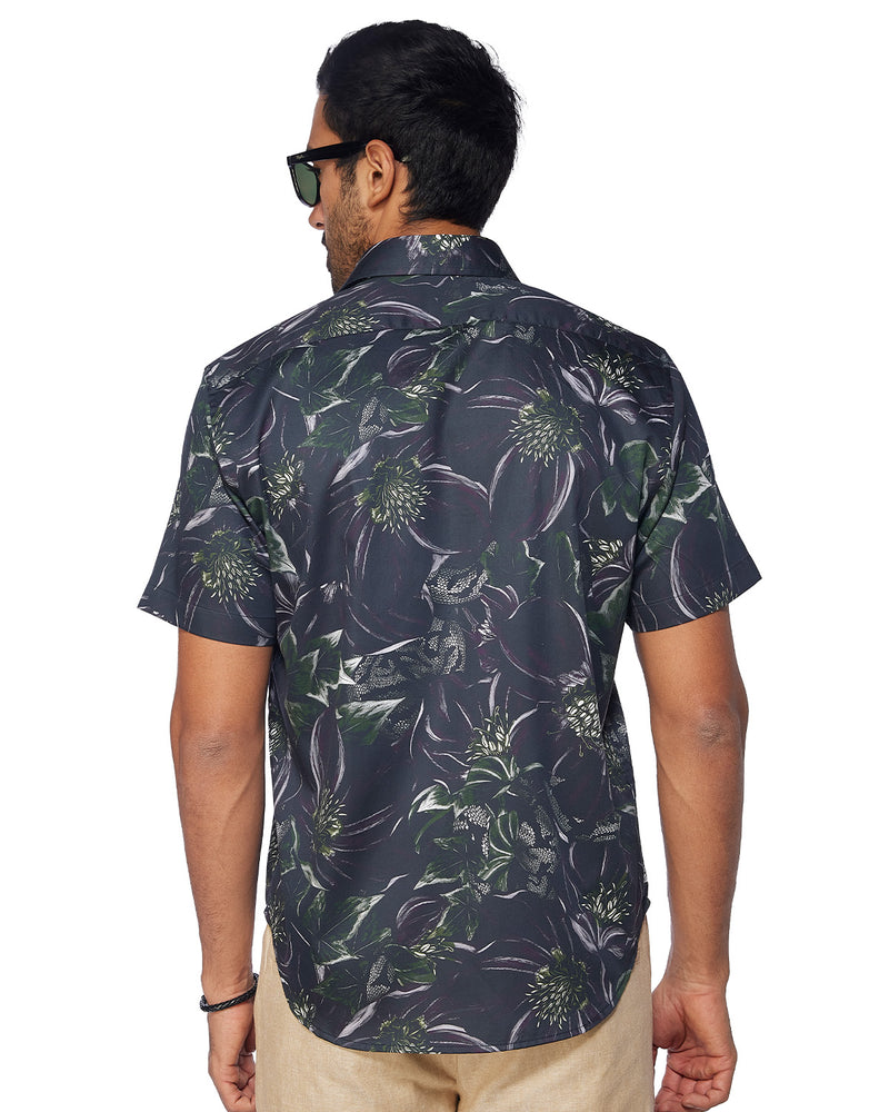 Purple & White Floral Printed Shirt