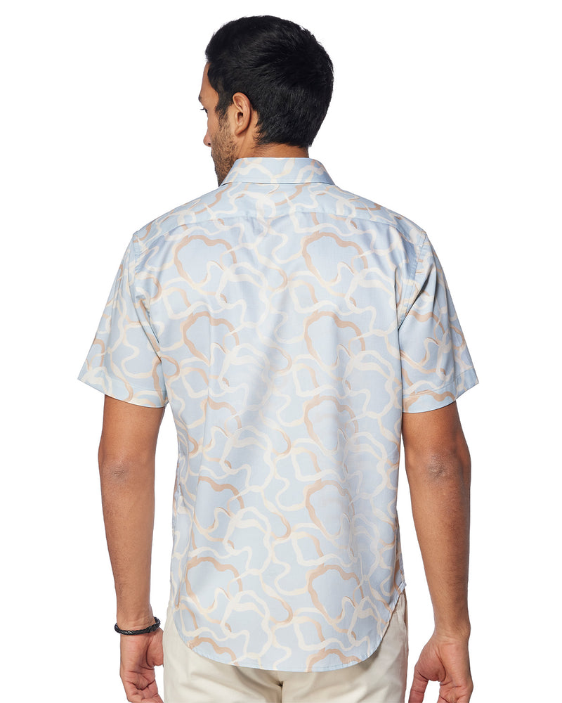 Beige & Blue Line Printed Shirt