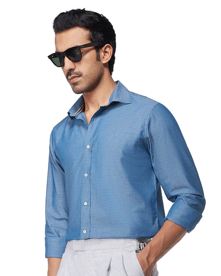 Cotton Chambray Shirt - Light Blue