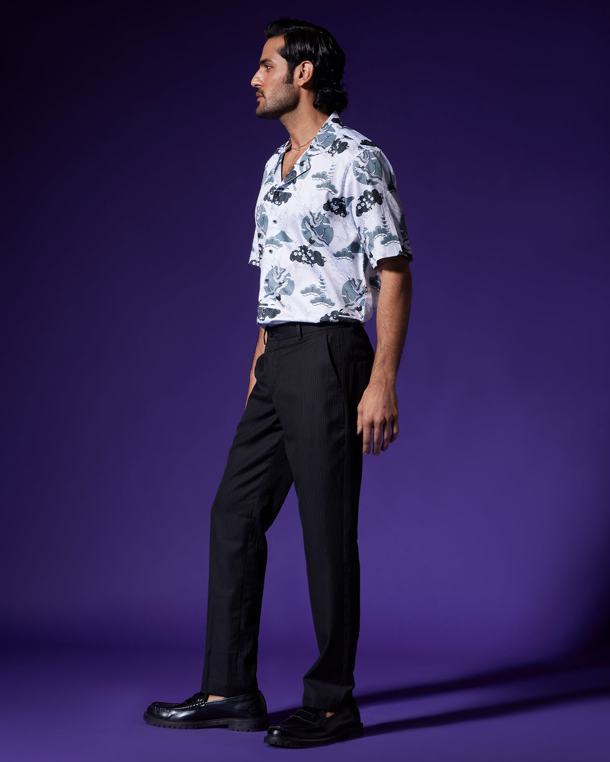 Bird Printed Shirt - Black & White